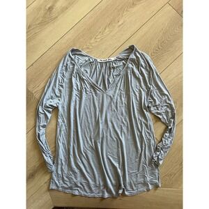 Michael Stars‎ Long Sleeve Top V Neck Gray OS Ruched Sleeve Casual Blouse